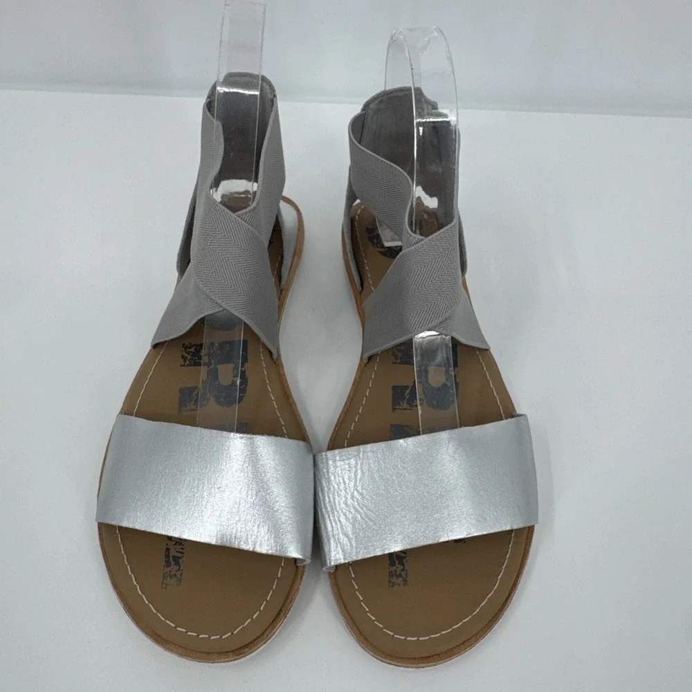 Sorel Ella Women's Sandals Metallic Leather Crisscross Flat 7.5 Comfort Shoes